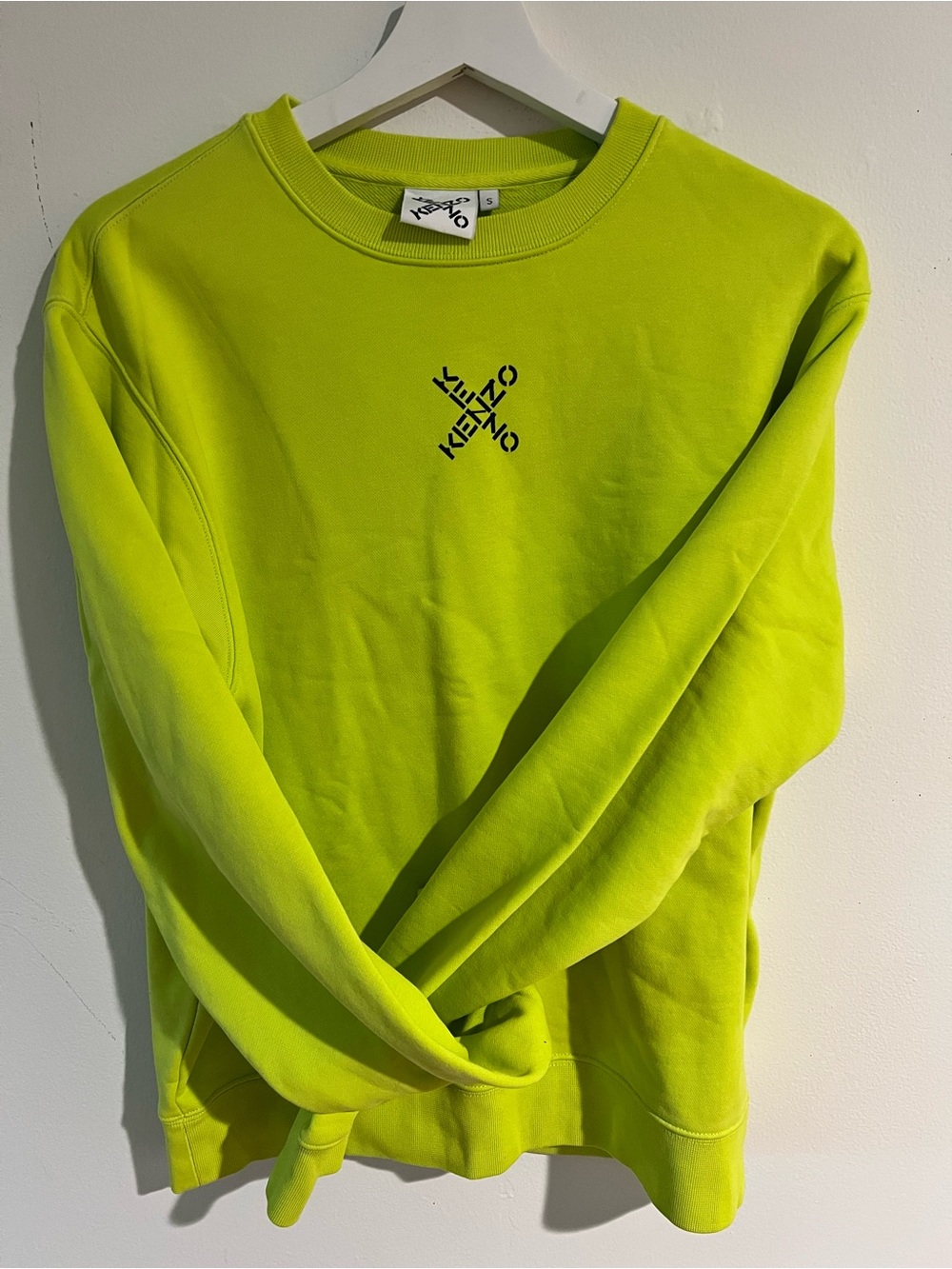 Kenzo Neon Lime Green Logo Crewneck Sweatshirt